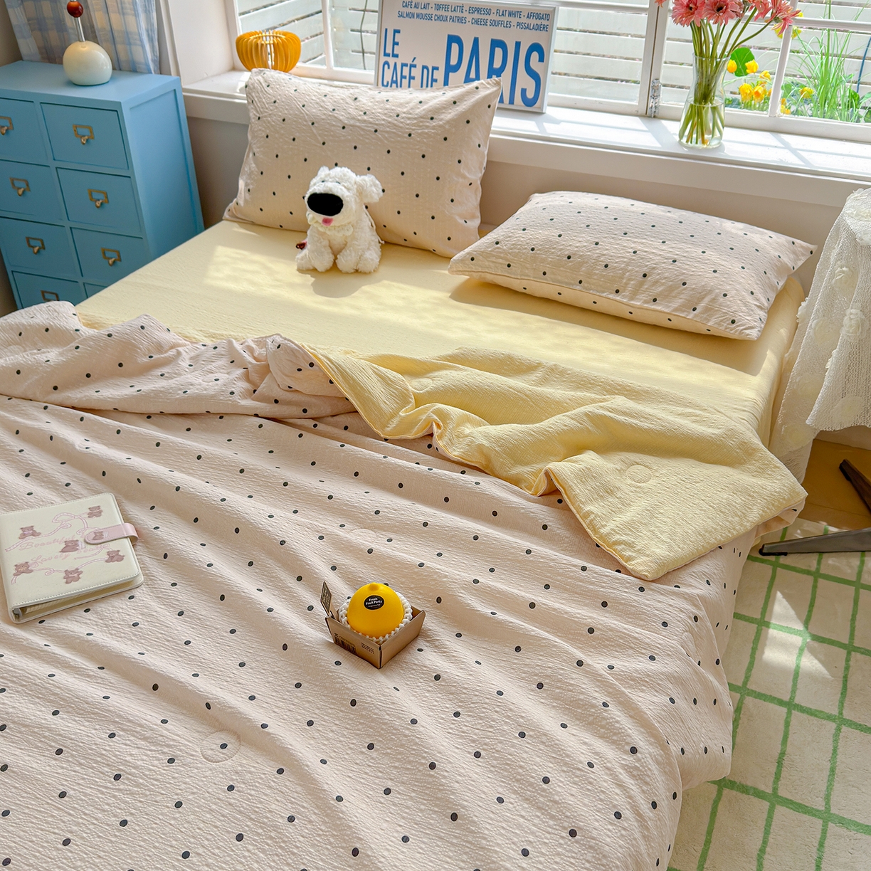 91家纺网 家纺一手货源 找家纺 晚爱 2026新款泡芙棉双层纱夏被四件套小清新泡泡纱夏被四件套 3珍珠奶茶