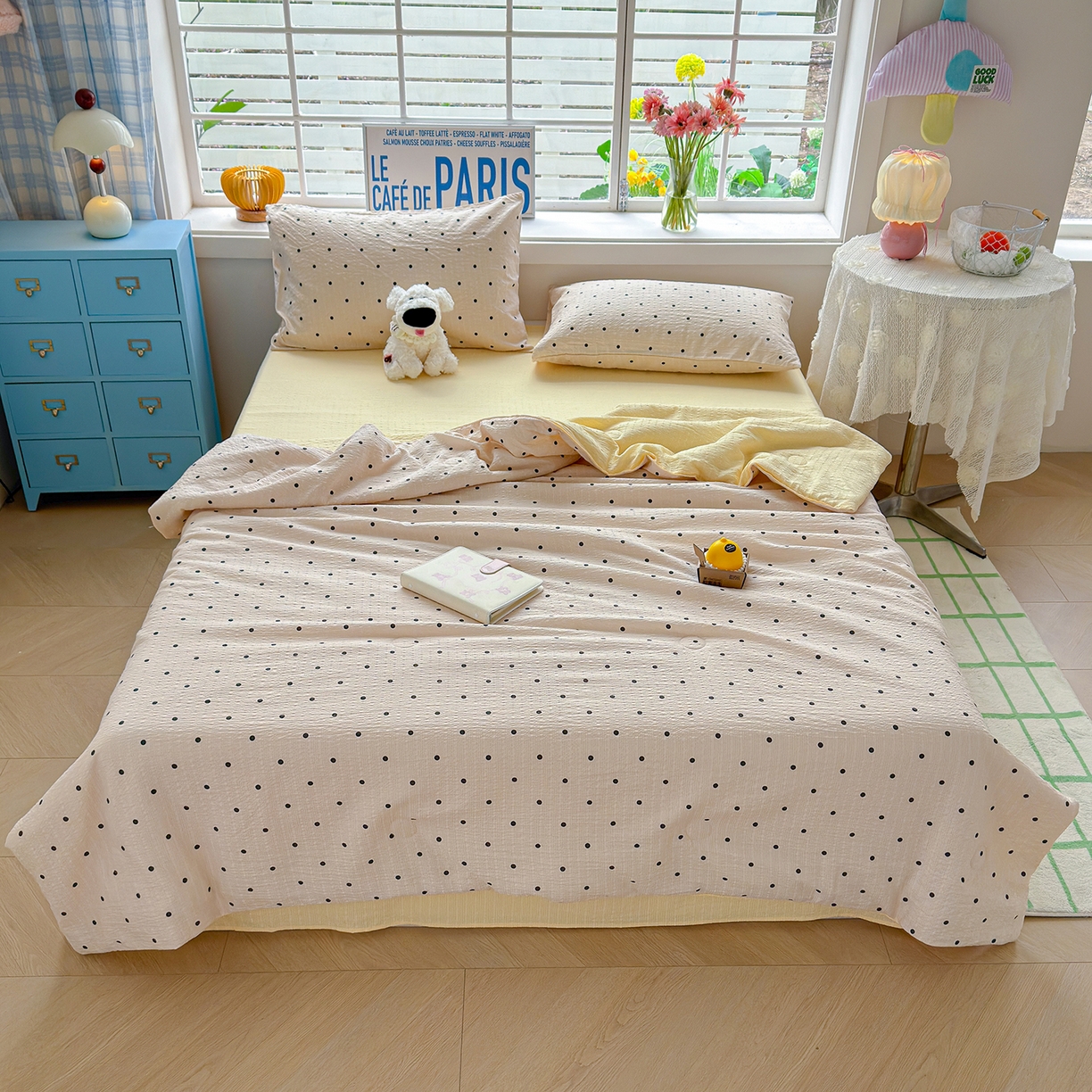 91家纺网 家纺一手货源 找家纺 晚爱 2026新款泡芙棉双层纱夏被四件套小清新泡泡纱夏被四件套 3珍珠奶茶