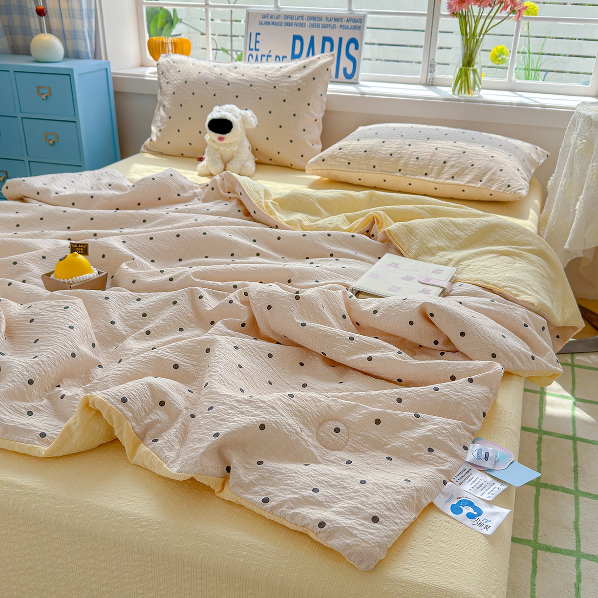 91家纺网 家纺一手货源 找家纺 晚爱 2026新款泡芙棉双层纱夏被四件套小清新泡泡纱夏被四件套 3珍珠奶茶