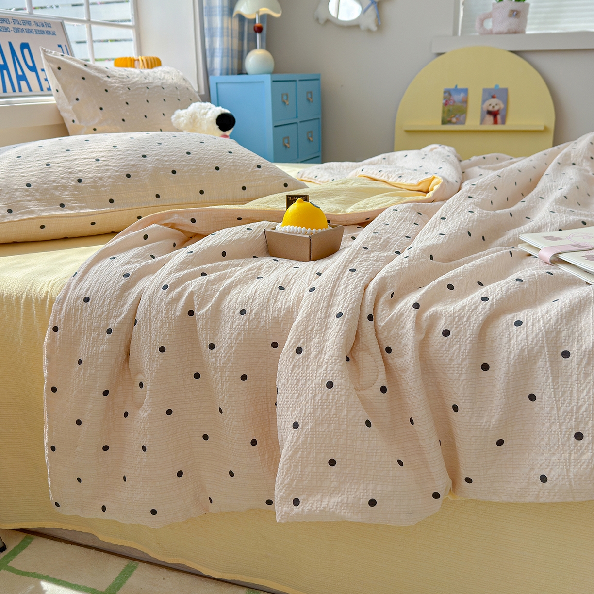 91家纺网 家纺一手货源 找家纺 晚爱 2026新款泡芙棉双层纱夏被四件套小清新泡泡纱夏被四件套 3珍珠奶茶