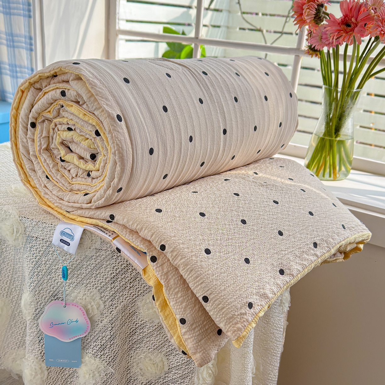 91家纺网 家纺一手货源 找家纺 晚爱 2026新款泡芙棉双层纱夏被四件套小清新泡泡纱夏被四件套 3珍珠奶茶