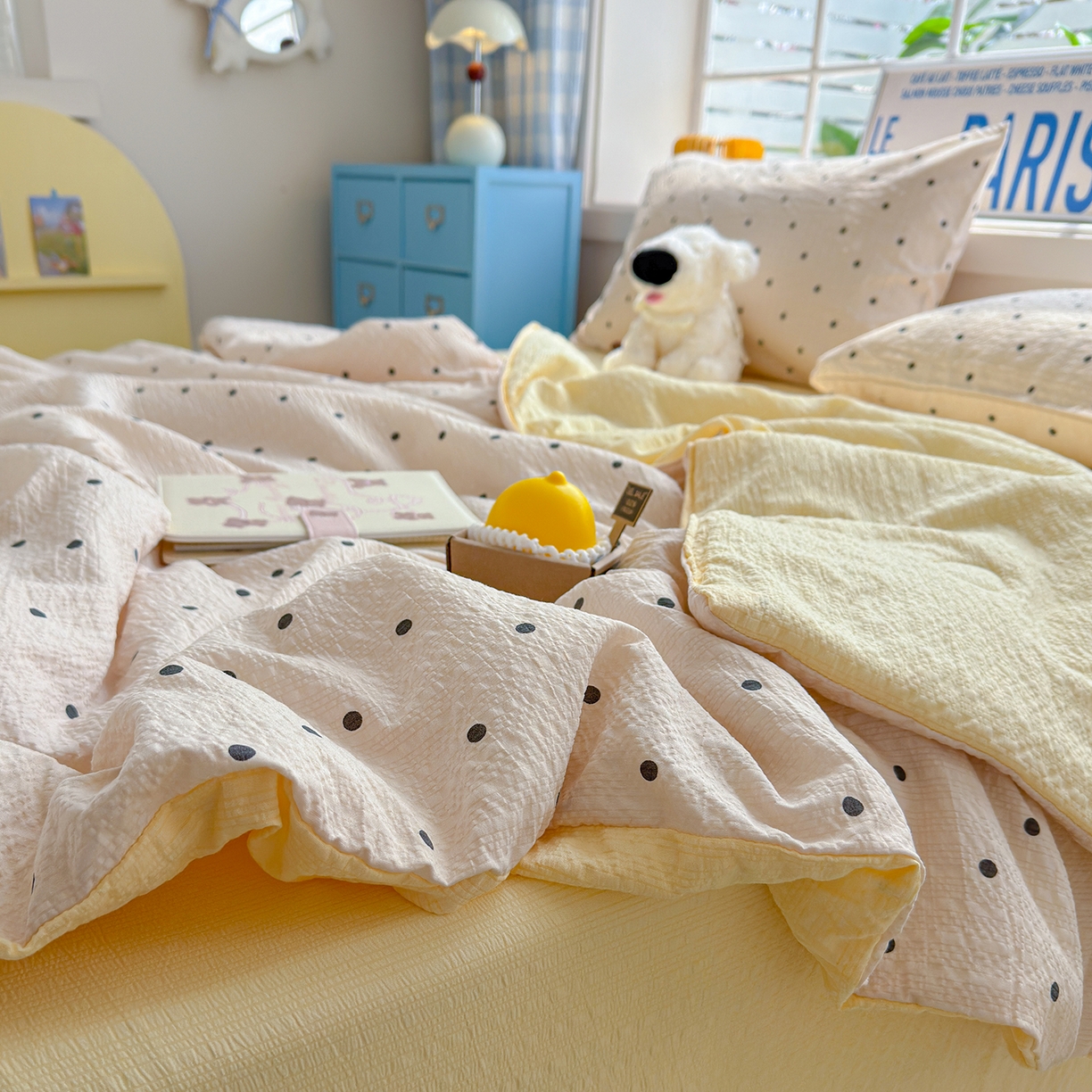 91家纺网 家纺一手货源 找家纺 晚爱 2026新款泡芙棉双层纱夏被四件套小清新泡泡纱夏被四件套 3珍珠奶茶