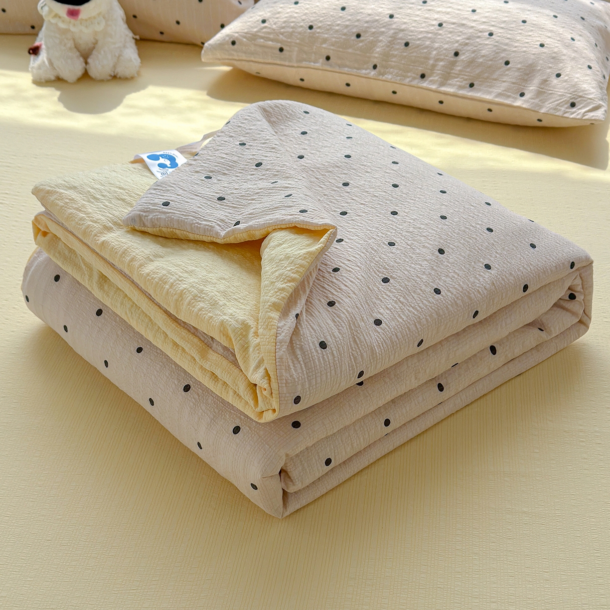 91家纺网 家纺一手货源 找家纺 晚爱 2026新款泡芙棉双层纱夏被四件套小清新泡泡纱夏被四件套 3珍珠奶茶