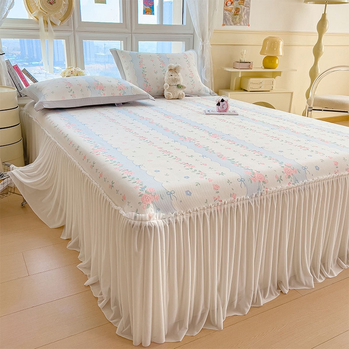 91家纺网 家纺一手货源 找家纺 （总）宜派家纺 2026新款夏季花卉冰丝床裙席凉感值过0.21单件夏天冰豆豆A类可机洗学生宿舍空调软席