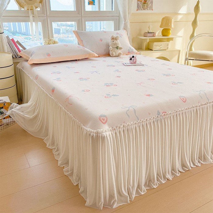 91家纺网 家纺一手货源 找家纺 （总）宜派家纺 2026新款夏季花卉冰丝床裙席凉感值过0.21单件夏天冰豆豆A类可机洗学生宿舍空调软席