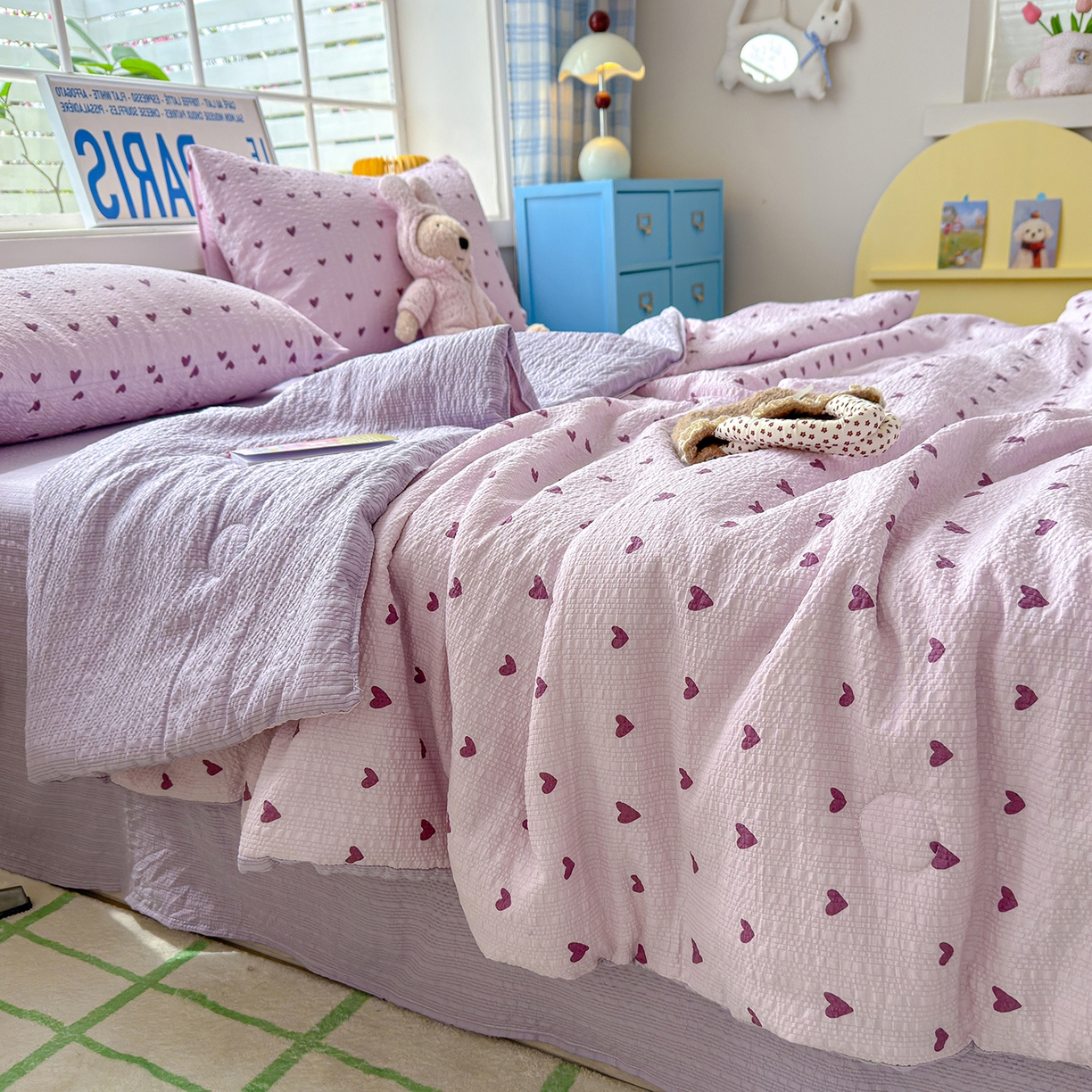 91家纺网 家纺一手货源 找家纺 晚爱 2026新款泡芙棉双层纱夏被四件套小清新泡泡纱夏被四件套 7芋泥波波