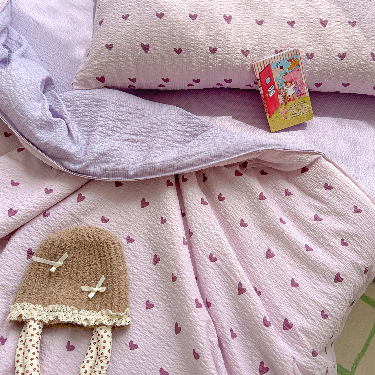 91家纺网 家纺一手货源 找家纺 晚爱 2026新款泡芙棉双层纱夏被四件套小清新泡泡纱夏被四件套 7芋泥波波