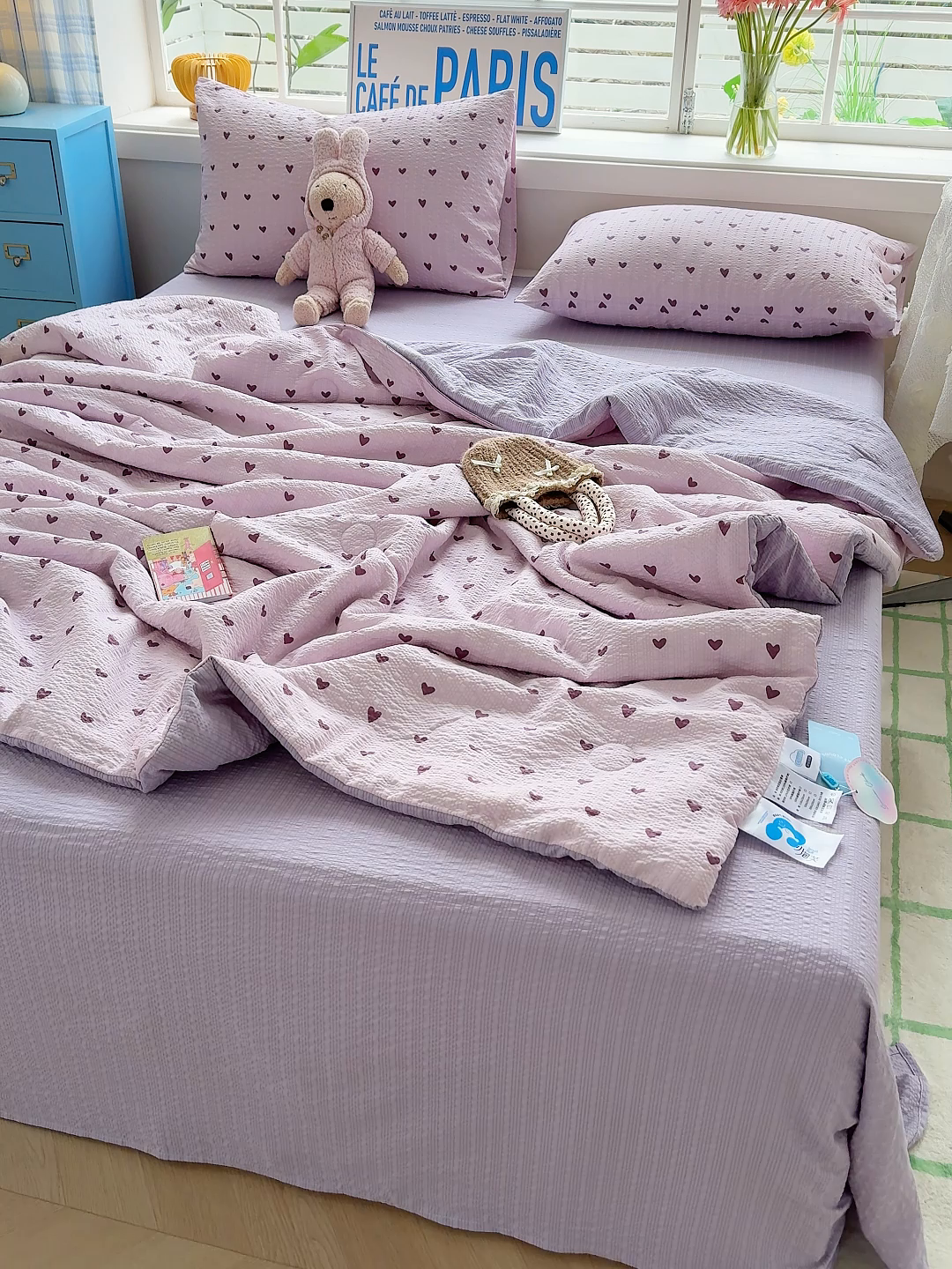 91家纺网 家纺一手货源 找家纺 晚爱 2026新款泡芙棉双层纱夏被四件套小清新泡泡纱夏被四件套 7芋泥波波