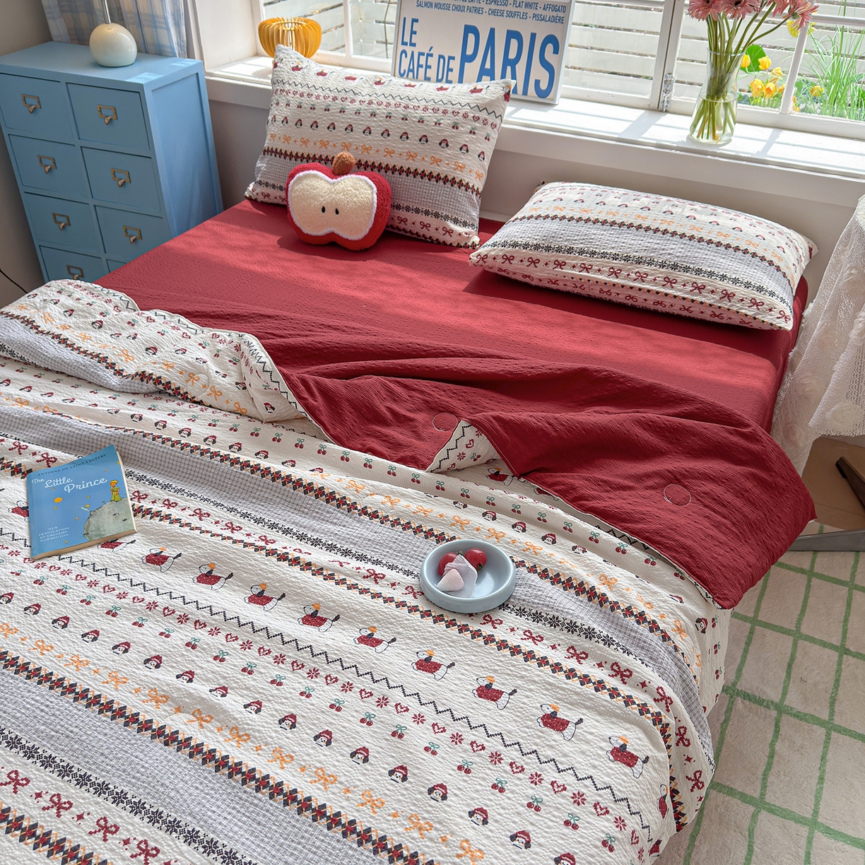 91家纺网 家纺一手货源 找家纺 晚爱 2026新款泡芙棉双层纱夏被四件套小清新泡泡纱夏被四件套 8费尔岛小狗