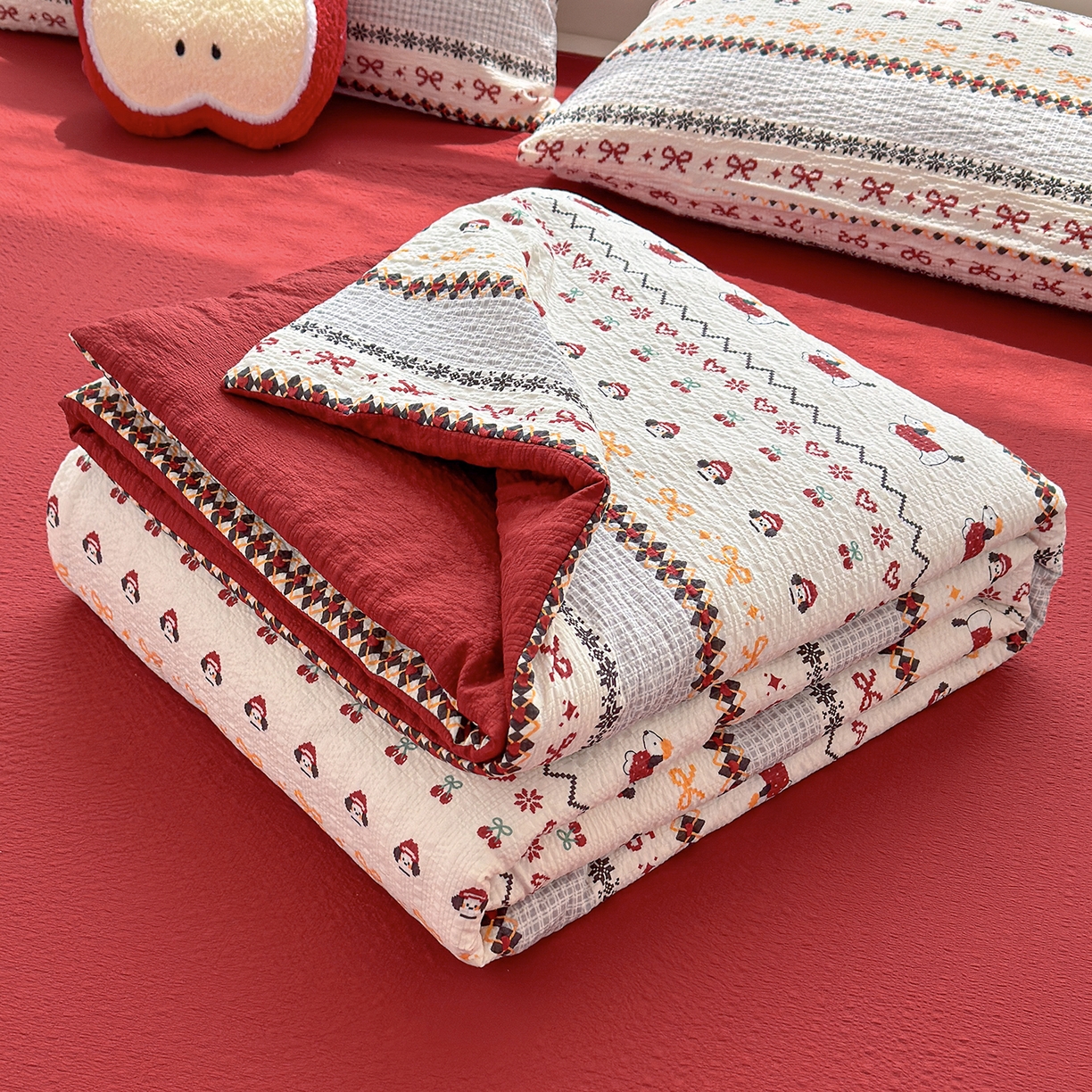 91家纺网 家纺一手货源 找家纺 晚爱 2026新款泡芙棉双层纱夏被四件套小清新泡泡纱夏被四件套 8费尔岛小狗