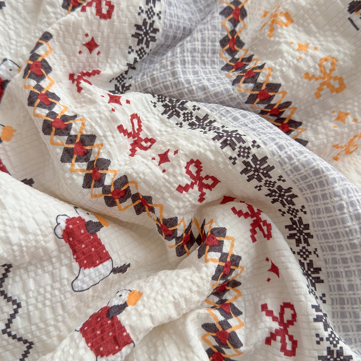 91家纺网 家纺一手货源 找家纺 晚爱 2026新款泡芙棉双层纱夏被四件套小清新泡泡纱夏被四件套 8费尔岛小狗