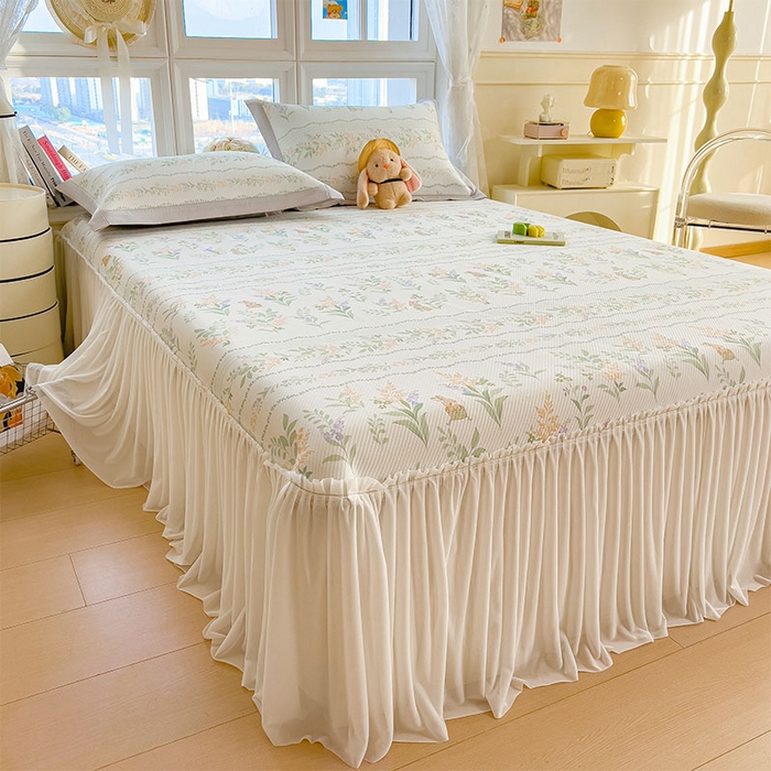 91家纺网 家纺一手货源 找家纺 （总）宜派家纺 2026新款夏季花卉冰丝床裙席凉感值过0.21单件夏天冰豆豆A类可机洗学生宿舍空调软席