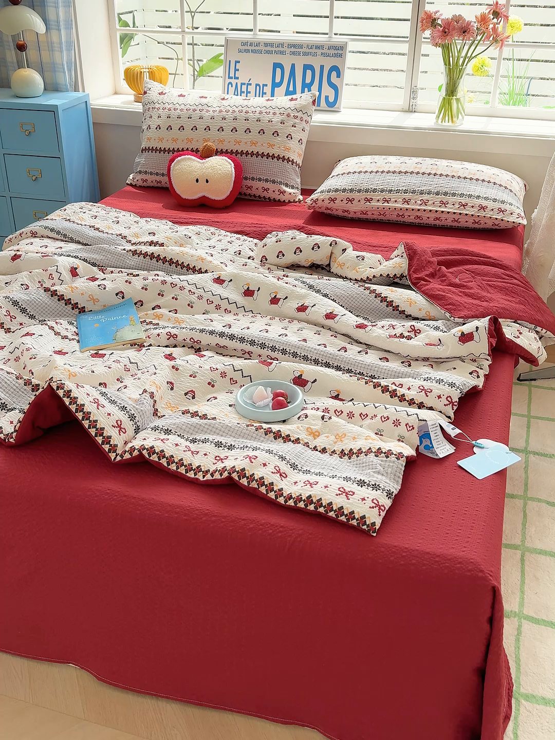 91家纺网 家纺一手货源 找家纺 晚爱 2026新款泡芙棉双层纱夏被四件套小清新泡泡纱夏被四件套 8费尔岛小狗