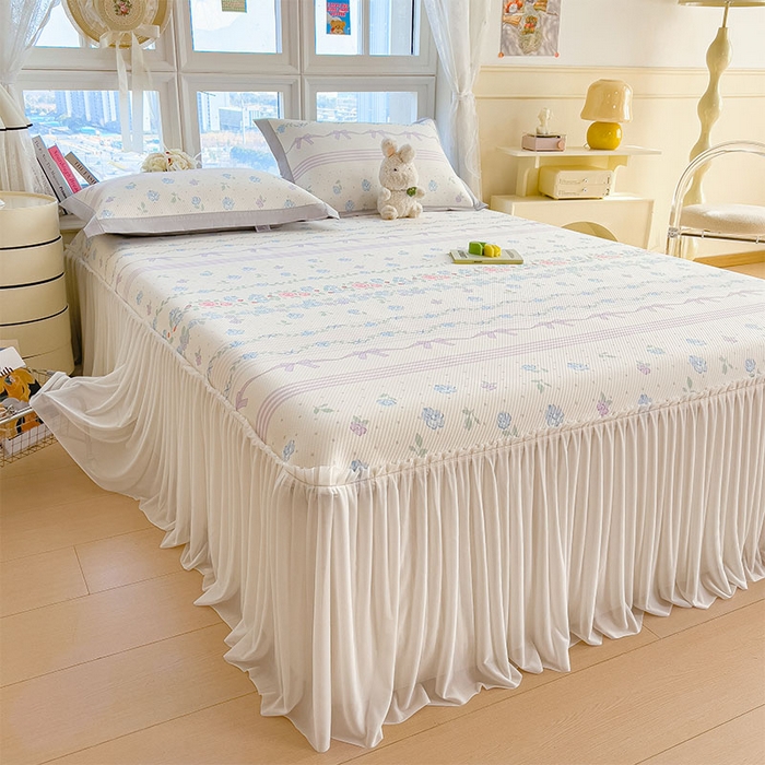 91家纺网 家纺一手货源 找家纺 （总）宜派家纺 2026新款夏季花卉冰丝床裙席凉感值过0.21单件夏天冰豆豆A类可机洗学生宿舍空调软席