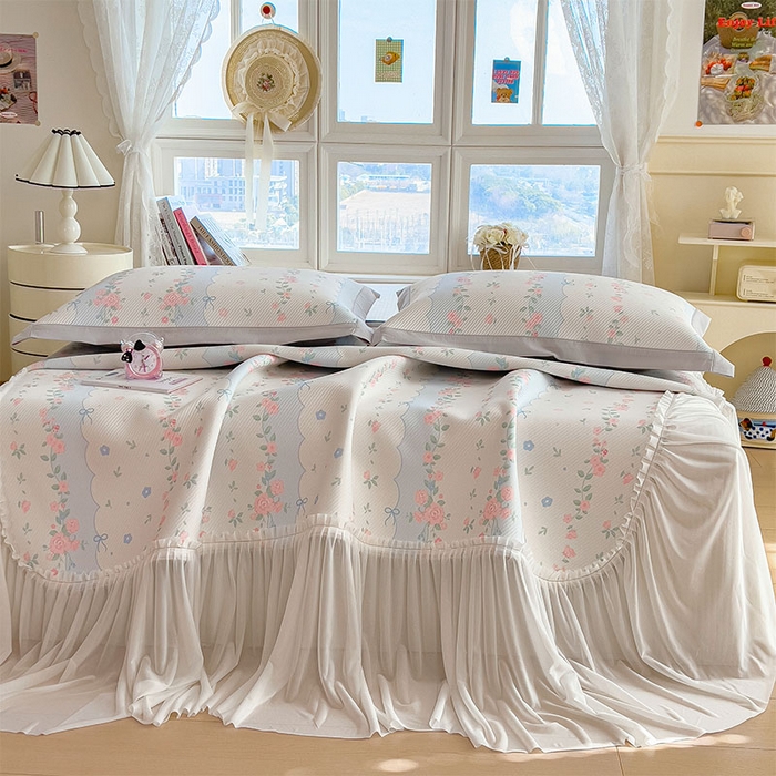 91家纺网 家纺一手货源 找家纺 宜派家纺 2026新款夏季花卉冰丝床裙席凉感值过0.21单件夏天冰豆豆A类可机洗学生宿舍空调软席 花知晓-床裙