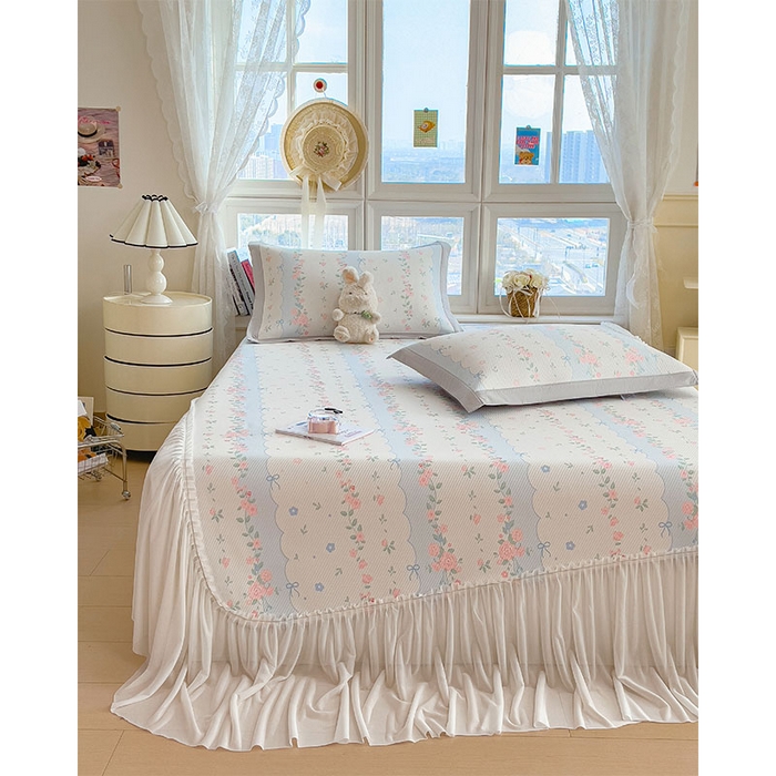 91家纺网 家纺一手货源 找家纺 宜派家纺 2026新款夏季花卉冰丝床裙席凉感值过0.21单件夏天冰豆豆A类可机洗学生宿舍空调软席 花知晓-床裙