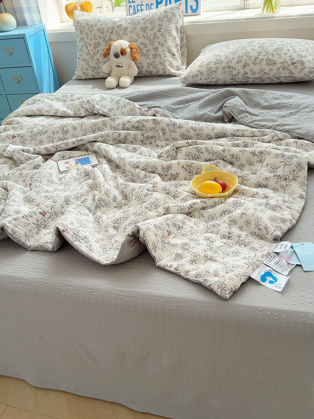 91家纺网 家纺一手货源 找家纺 晚爱 2026新款泡芙棉双层纱夏被四件套小清新泡泡纱夏被四件套 10春风拂梦