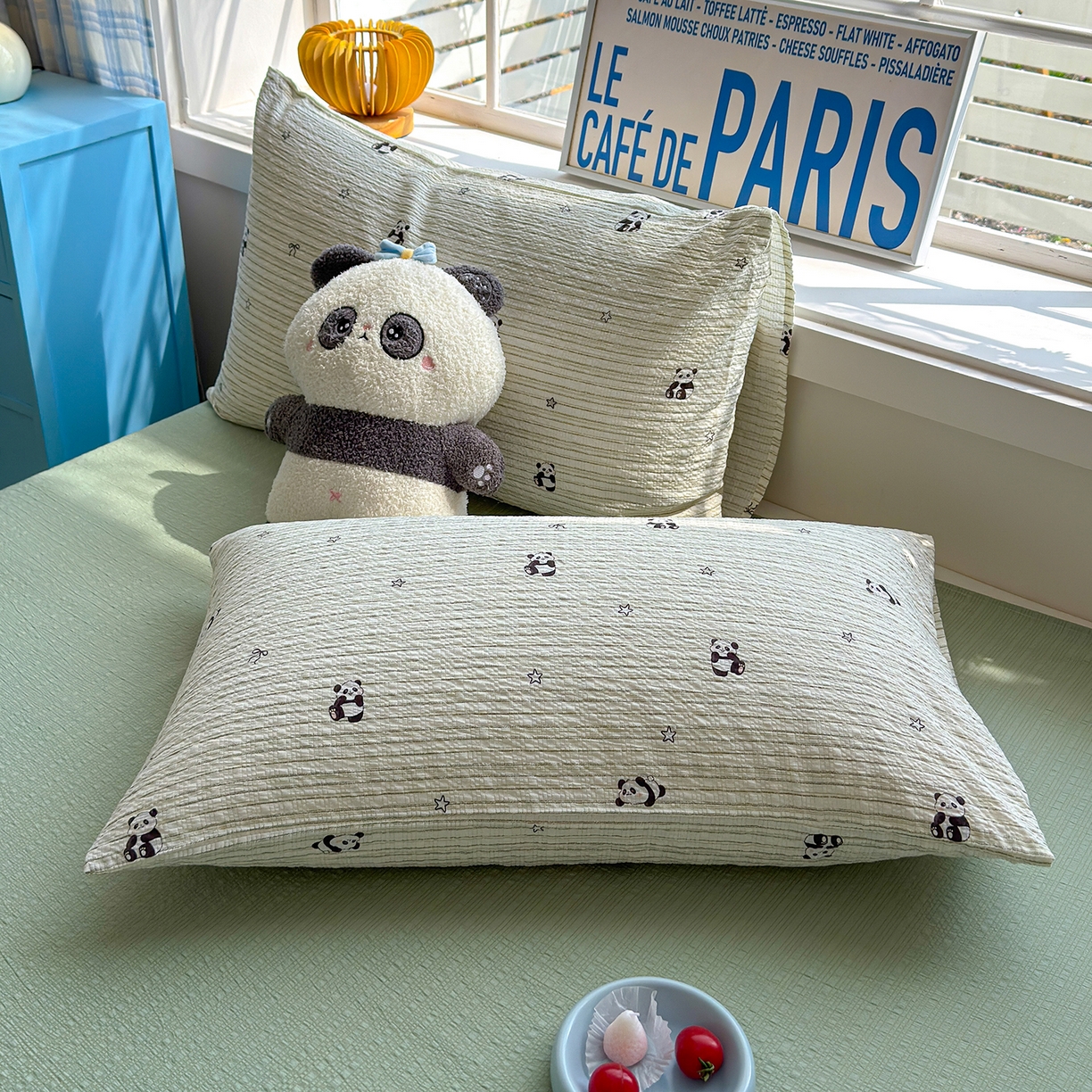 91家纺网 家纺一手货源 找家纺 晚爱 2026新款泡芙棉双层纱夏被四件套小清新泡泡纱夏被四件套 12大熊猫