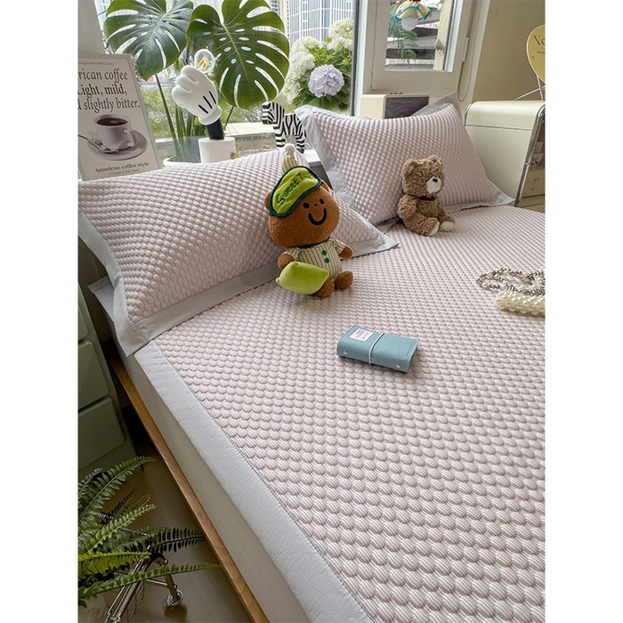 91家纺网 家纺一手货源 找家纺 宜派家纺 2026新款A类卡通3D冰豆豆凉席三件套凉感值过0.21夏天刺绣冰丝席可机洗儿童空调软席子 冰晶紫-床席