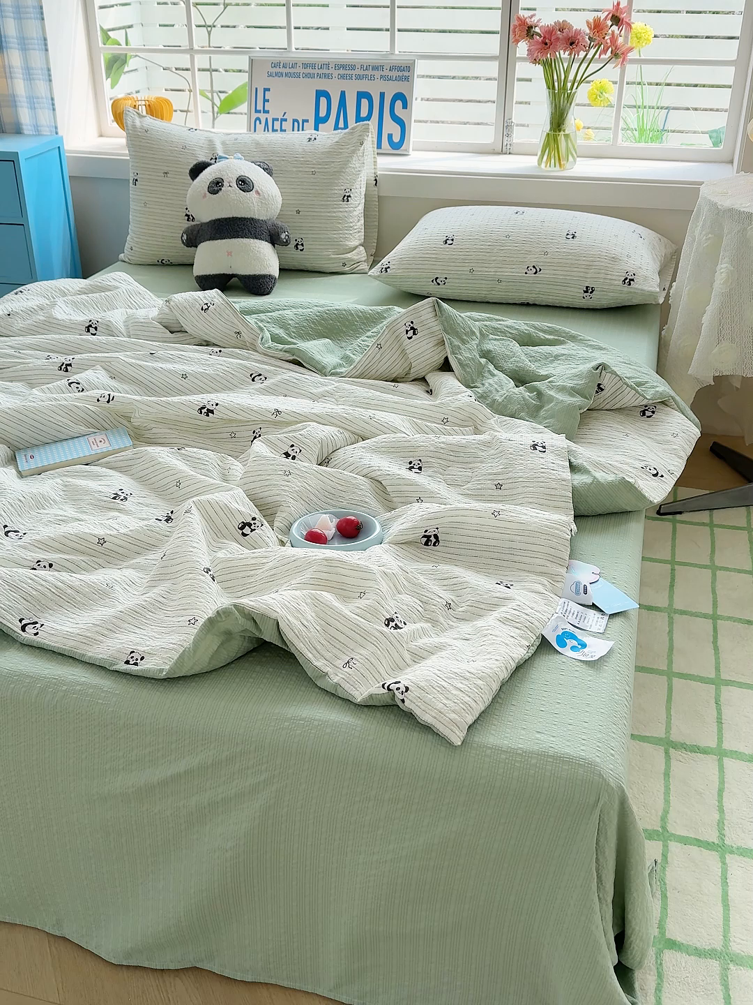 91家纺网 家纺一手货源 找家纺 晚爱 2026新款泡芙棉双层纱夏被四件套小清新泡泡纱夏被四件套 12大熊猫