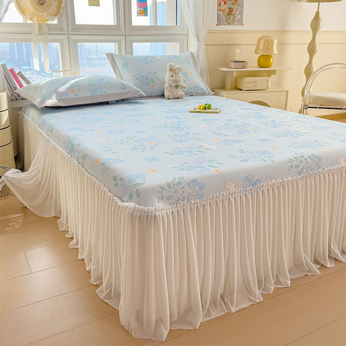 宜派家纺 2026新款夏季花卉冰丝床裙席凉感值过0.21单件夏天冰豆豆A类可机洗学生宿舍空调软席 春漫庭-床裙