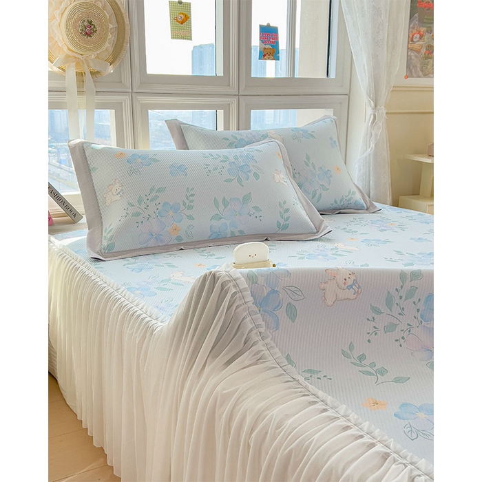 91家纺网 家纺一手货源 找家纺 宜派家纺 2026新款夏季花卉冰丝床裙席凉感值过0.21单件夏天冰豆豆A类可机洗学生宿舍空调软席 春漫庭-床裙