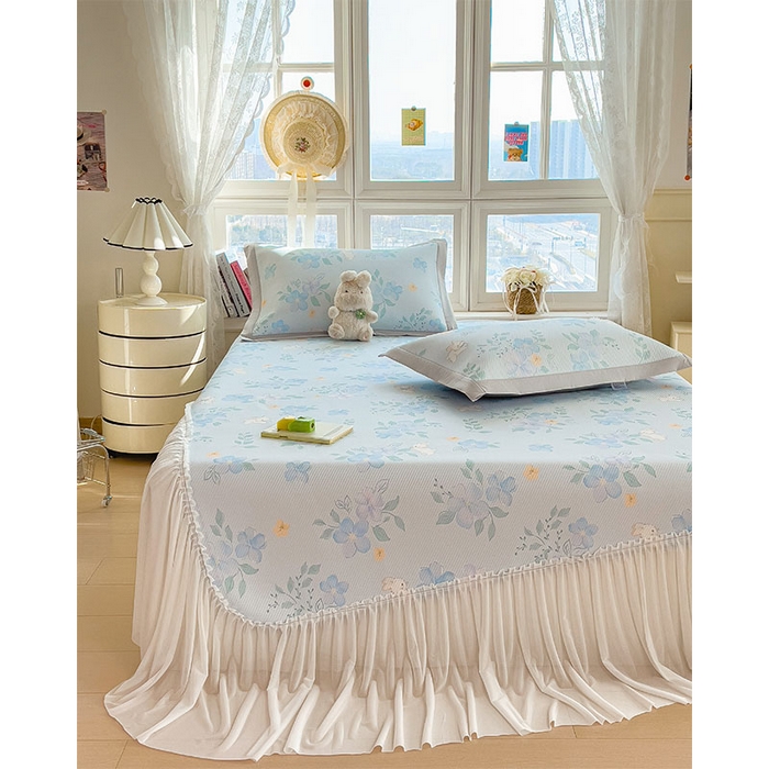 91家纺网 家纺一手货源 找家纺 宜派家纺 2026新款夏季花卉冰丝床裙席凉感值过0.21单件夏天冰豆豆A类可机洗学生宿舍空调软席 春漫庭-床裙