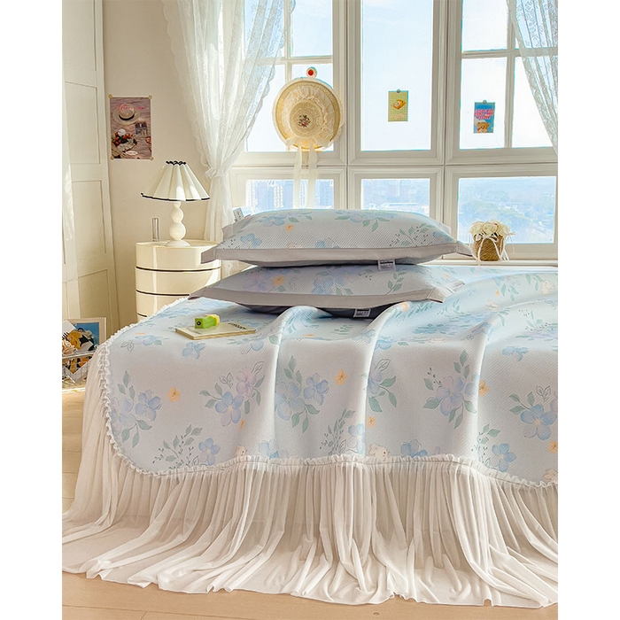 91家纺网 家纺一手货源 找家纺 宜派家纺 2026新款夏季花卉冰丝床裙席凉感值过0.21单件夏天冰豆豆A类可机洗学生宿舍空调软席 春漫庭-床裙