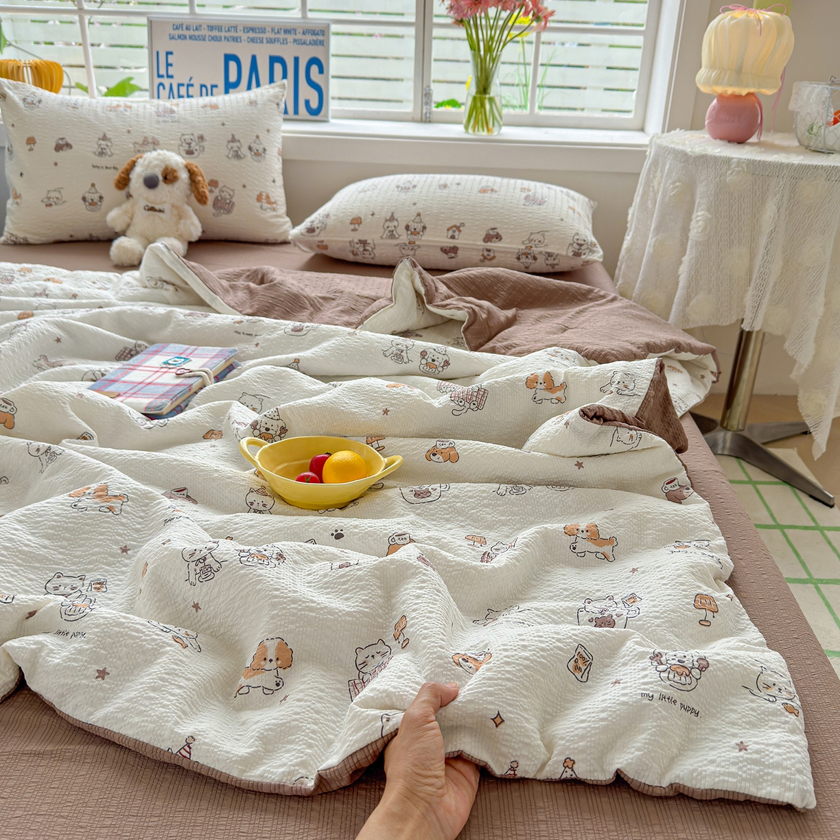 91家纺网 家纺一手货源 找家纺 （总）晚爱 2026新款泡芙棉双层纱夏被四件套小清新泡泡纱夏被四件套