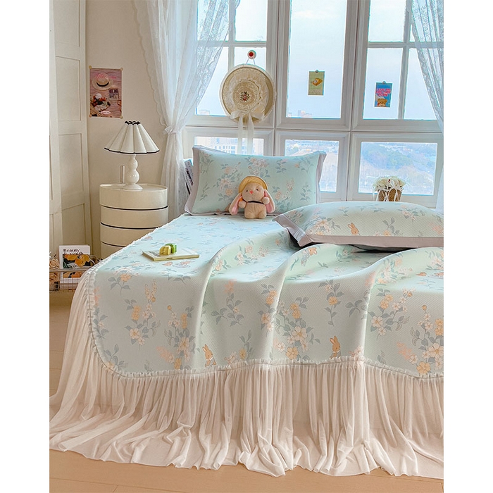 91家纺网 家纺一手货源 找家纺 宜派家纺 2026新款夏季花卉冰丝床裙席凉感值过0.21单件夏天冰豆豆A类可机洗学生宿舍空调软席 丛林小兔-床裙