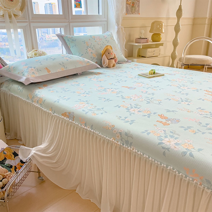 91家纺网 家纺一手货源 找家纺 宜派家纺 2026新款夏季花卉冰丝床裙席凉感值过0.21单件夏天冰豆豆A类可机洗学生宿舍空调软席 丛林小兔-床裙