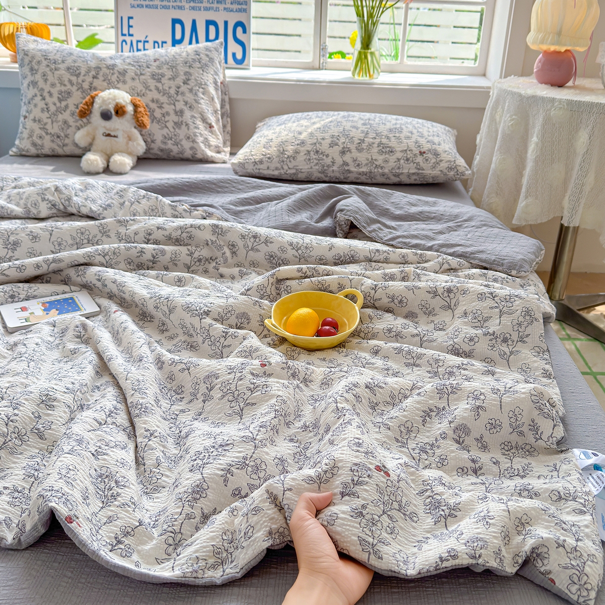 91家纺网 家纺一手货源 找家纺 （总）晚爱 2026新款泡芙棉双层纱夏被四件套小清新泡泡纱夏被四件套