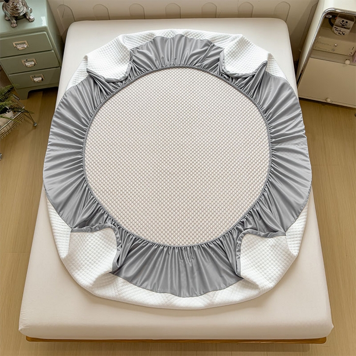 91家纺网 家纺一手货源 找家纺 宜派家纺 2026新款A类卡通3D冰豆豆凉席三件套凉感值过0.21夏天刺绣冰丝席可机洗儿童空调软席子 冰川咖-床笠