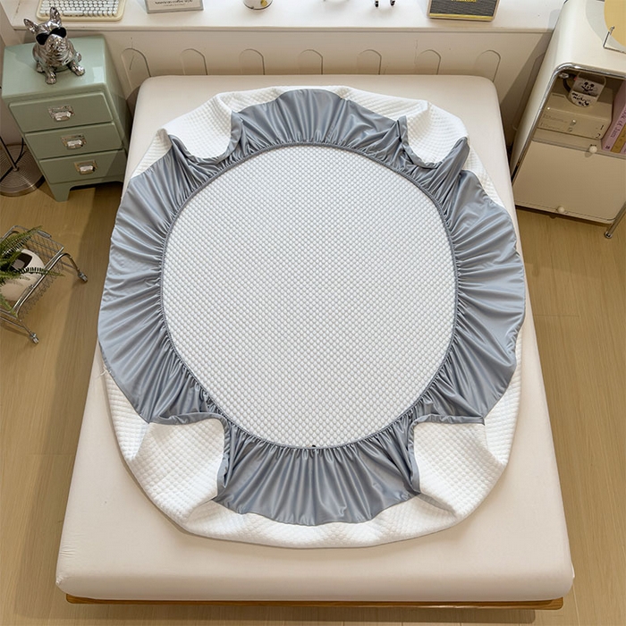 91家纺网 家纺一手货源 找家纺 宜派家纺 2026新款A类卡通3D冰豆豆凉席三件套凉感值过0.21夏天刺绣冰丝席可机洗儿童空调软席子 冰川蓝-床笠