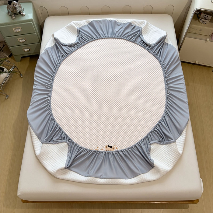 91家纺网 家纺一手货源 找家纺 宜派家纺 2026新款A类卡通3D冰豆豆凉席三件套凉感值过0.21夏天刺绣冰丝席可机洗儿童空调软席子 冰晶粉-床笠