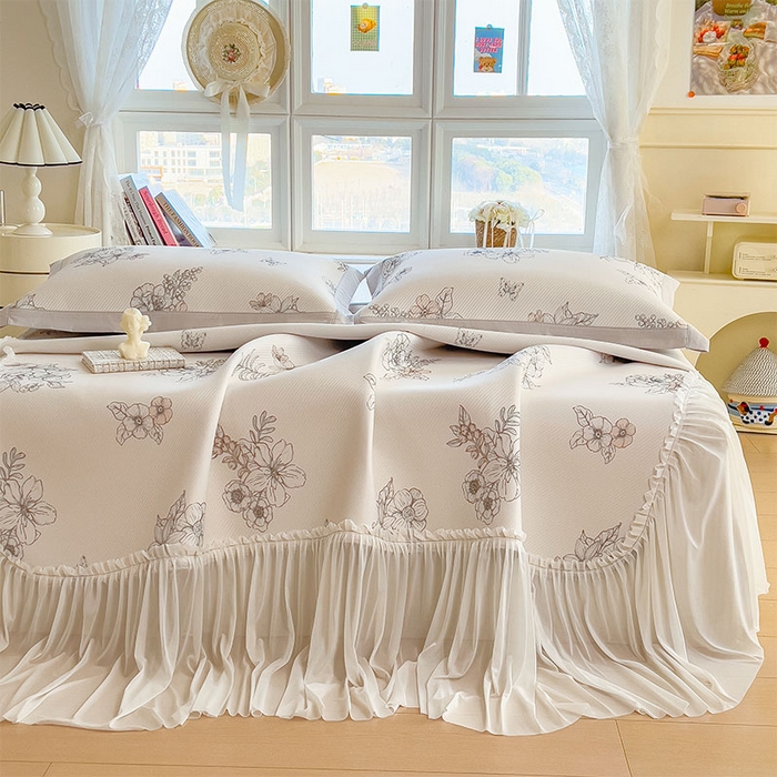 91家纺网 家纺一手货源 找家纺 宜派家纺 2026新款夏季花卉冰丝床裙席凉感值过0.21单件夏天冰豆豆A类可机洗学生宿舍空调软席 花影-床裙