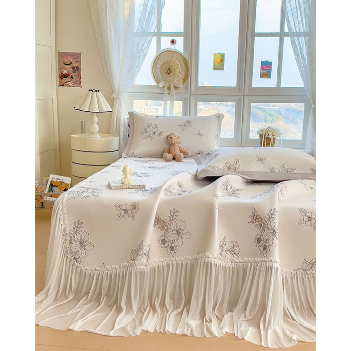 91家纺网 家纺一手货源 找家纺 宜派家纺 2026新款夏季花卉冰丝床裙席凉感值过0.21单件夏天冰豆豆A类可机洗学生宿舍空调软席 花影-床裙