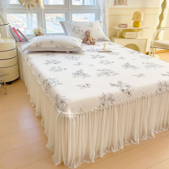 91家纺网 家纺一手货源 找家纺 宜派家纺 2026新款夏季花卉冰丝床裙席凉感值过0.21单件夏天冰豆豆A类可机洗学生宿舍空调软席 花影-床裙