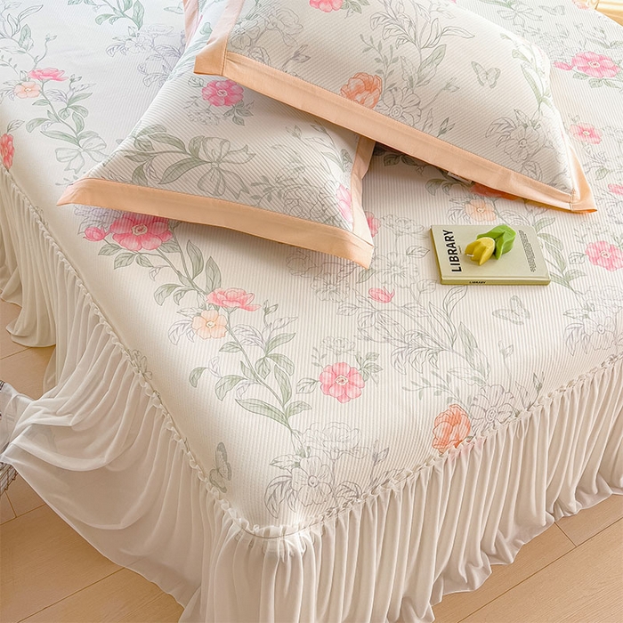 91家纺网 家纺一手货源 找家纺 宜派家纺 2026新款夏季花卉冰丝床裙席凉感值过0.21单件夏天冰豆豆A类可机洗学生宿舍空调软席 牡丹粉-床裙