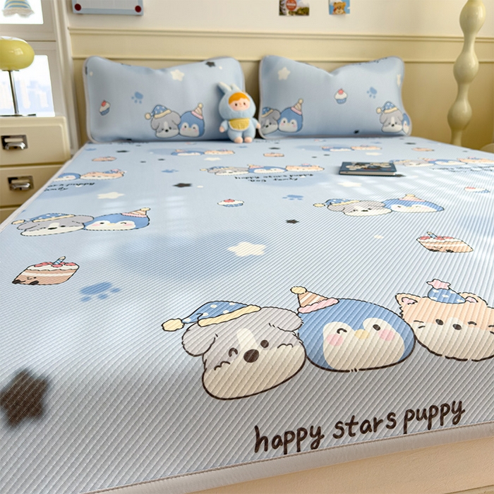 91家纺网 家纺一手货源 找家纺 宜派家纺 2026新款冰豆豆席卡通凉席凉感值过0.21可机洗夏天学生宿舍单人席子 开心一家-床席