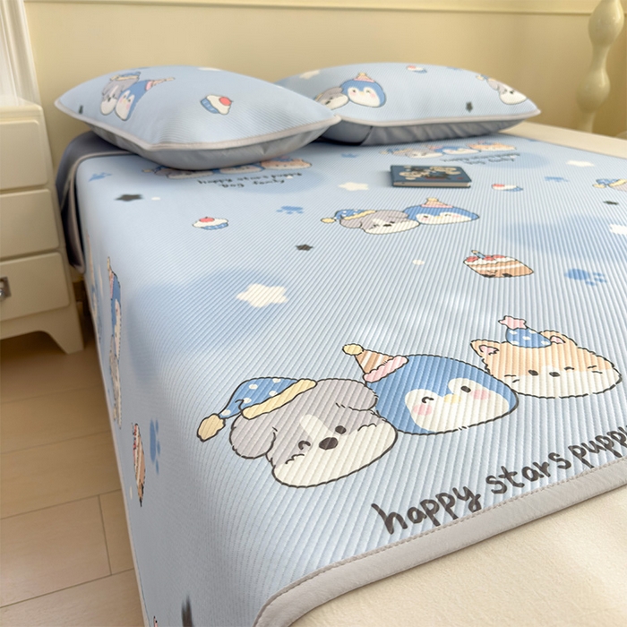 91家纺网 家纺一手货源 找家纺 宜派家纺 2026新款冰豆豆席卡通凉席凉感值过0.21可机洗夏天学生宿舍单人席子 开心一家-床席