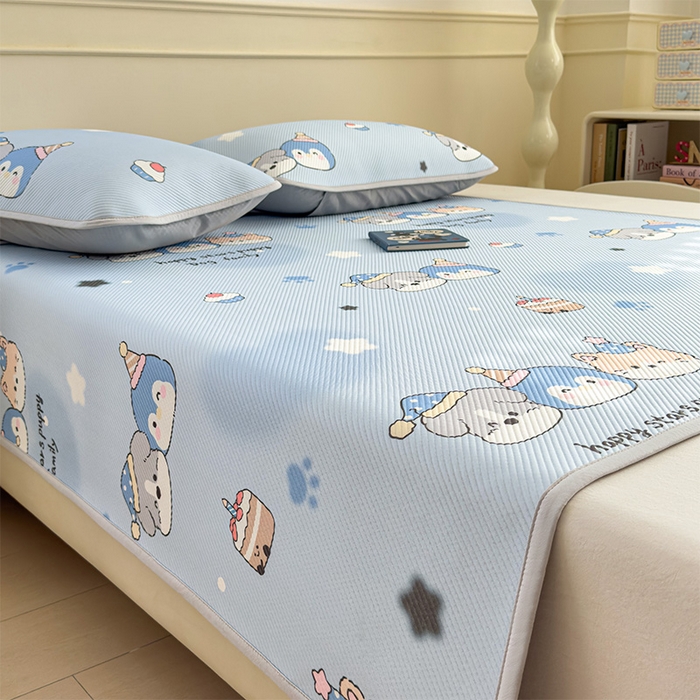 91家纺网 家纺一手货源 找家纺 宜派家纺 2026新款冰豆豆席卡通凉席凉感值过0.21可机洗夏天学生宿舍单人席子 开心一家-床席