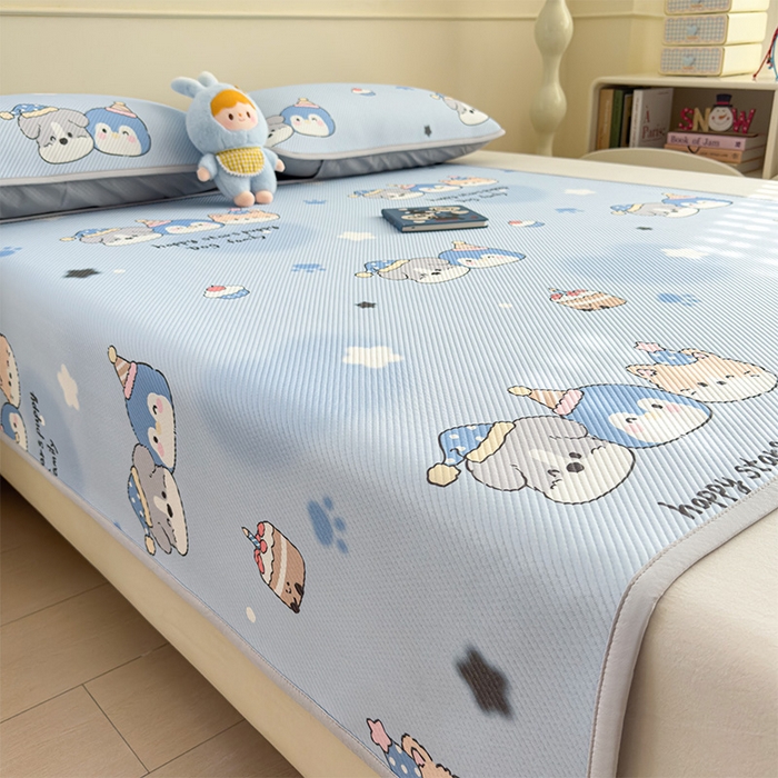 91家纺网 家纺一手货源 找家纺 宜派家纺 2026新款冰豆豆席卡通凉席凉感值过0.21可机洗夏天学生宿舍单人席子 开心一家-床席