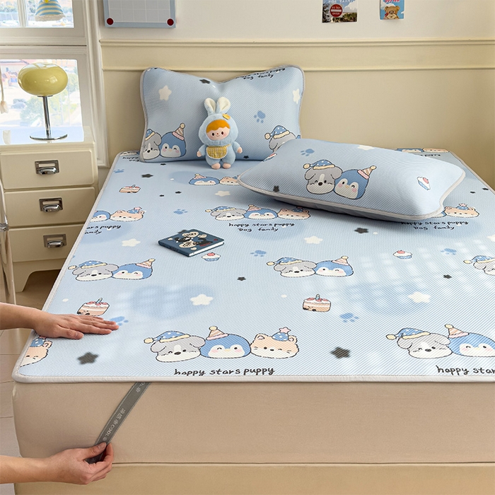 91家纺网 家纺一手货源 找家纺 宜派家纺 2026新款冰豆豆席卡通凉席凉感值过0.21可机洗夏天学生宿舍单人席子 开心一家-床席