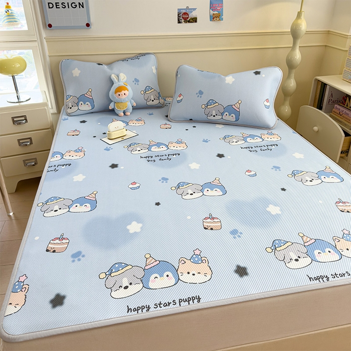 91家纺网 家纺一手货源 找家纺 宜派家纺 2026新款冰豆豆席卡通凉席凉感值过0.21可机洗夏天学生宿舍单人席子 开心一家-床席