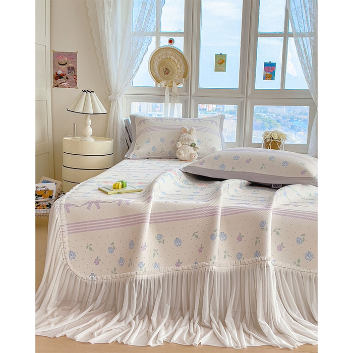 91家纺网 家纺一手货源 找家纺 宜派家纺 2026新款夏季花卉冰丝床裙席凉感值过0.21单件夏天冰豆豆A类可机洗学生宿舍空调软席 田园之家-床裙