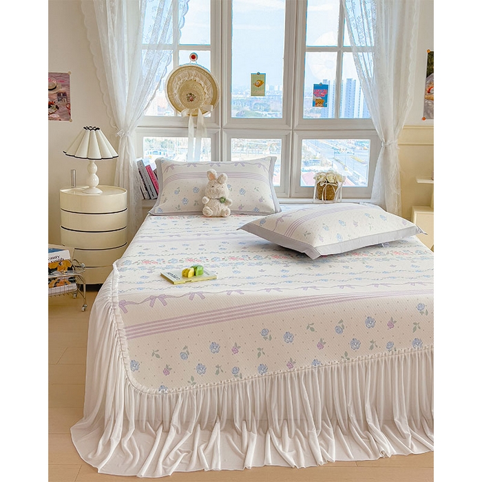 91家纺网 家纺一手货源 找家纺 宜派家纺 2026新款夏季花卉冰丝床裙席凉感值过0.21单件夏天冰豆豆A类可机洗学生宿舍空调软席 田园之家-床裙