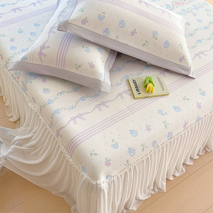 91家纺网 家纺一手货源 找家纺 宜派家纺 2026新款夏季花卉冰丝床裙席凉感值过0.21单件夏天冰豆豆A类可机洗学生宿舍空调软席 田园之家-床裙