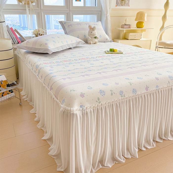 91家纺网 家纺一手货源 找家纺 宜派家纺 2026新款夏季花卉冰丝床裙席凉感值过0.21单件夏天冰豆豆A类可机洗学生宿舍空调软席 田园之家-床裙