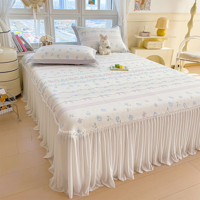 91家纺网 家纺一手货源 找家纺 宜派家纺 2026新款夏季花卉冰丝床裙席凉感值过0.21单件夏天冰豆豆A类可机洗学生宿舍空调软席 田园之家-床裙